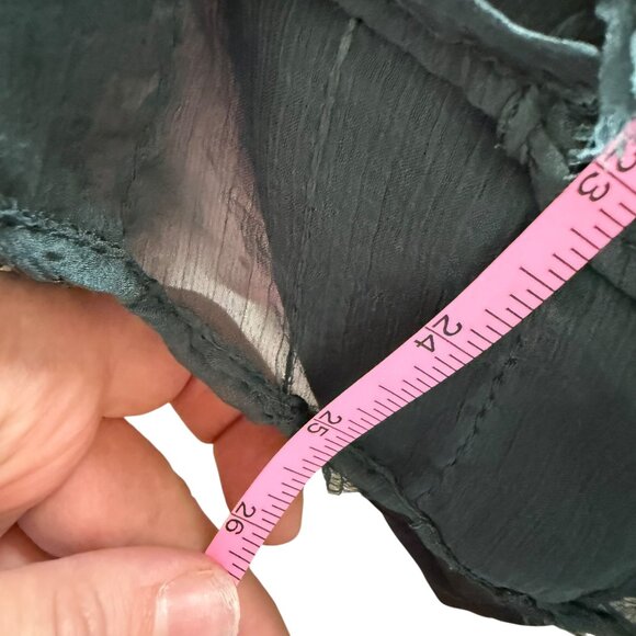 ARA Green Olive FRINGED SHIRT Semi-sheer Collared Long Sleeve Size Small - Picture 9 of 10